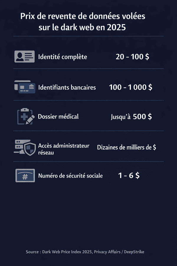 cybersécurité prix données dark web