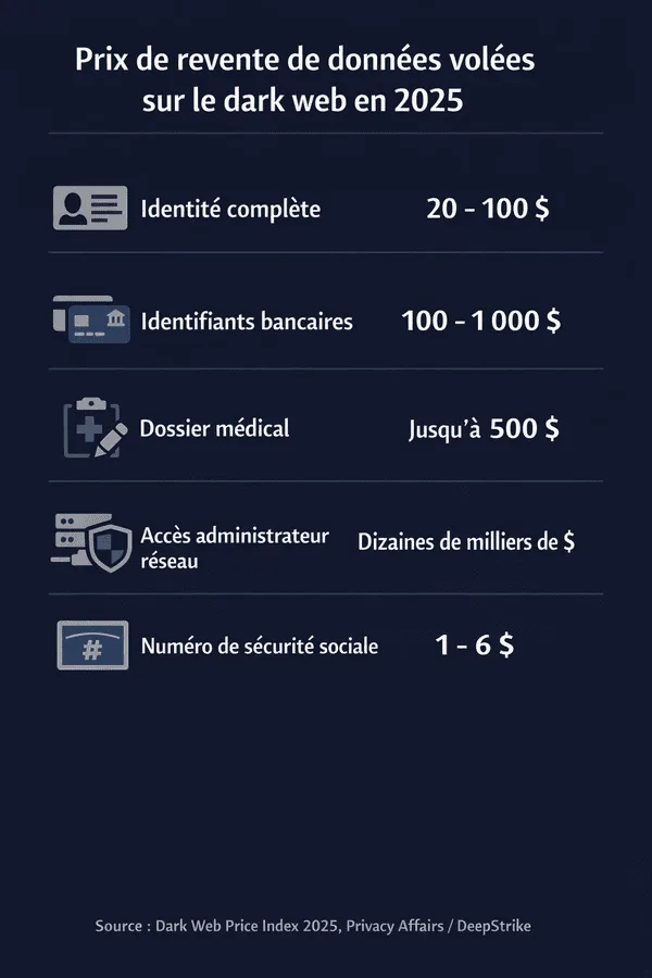 cybersécurité prix données dark web