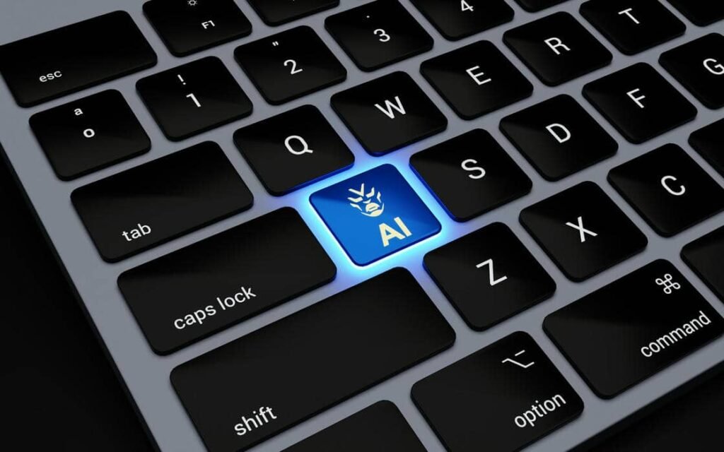 Touche IA éclairée sur un clavier, illustrant l’impact de l’intelligence artificielle sur les cyberattaques et la cybersécurité des entreprises.
